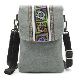 Vintage Embroidered Canvas Flip Small Crossbody Bag Cell Phone Pouch :^)